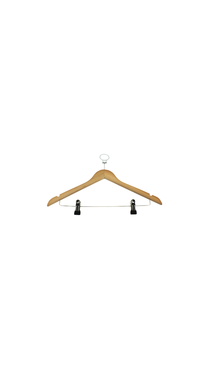 Cintre en bois avec pince pour pantalon (Sans anneaux)