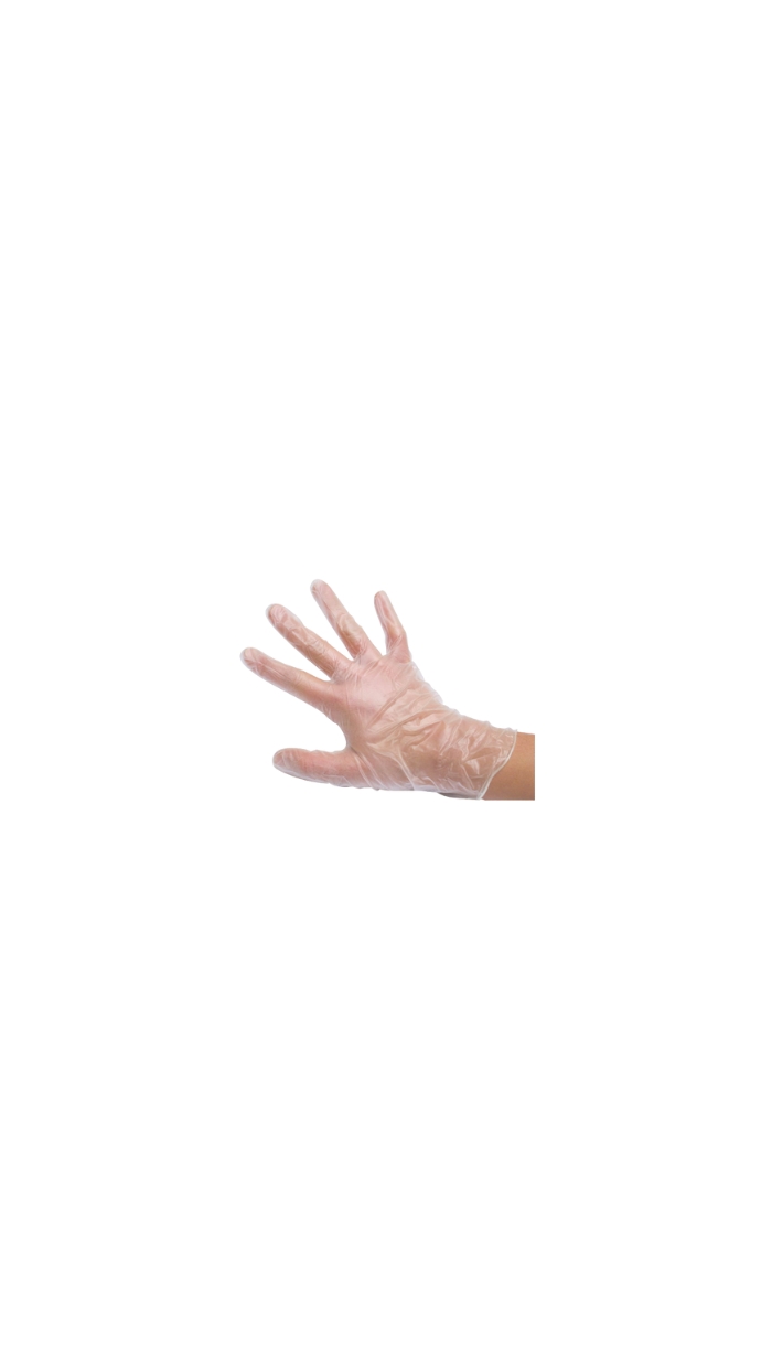 100 Gants Vinyle transparent poudrés Taille L (c/10).
