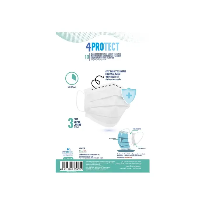 10 Masques de protection respiratoire "CHIRURGICAL"
