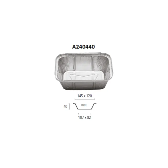100 Barquettes alum. RECTANGULAIRE + couvercles, 440ml, 145x120x40mm